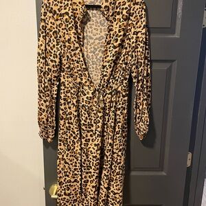 Leopard Print Long Sleeve Midi Dress